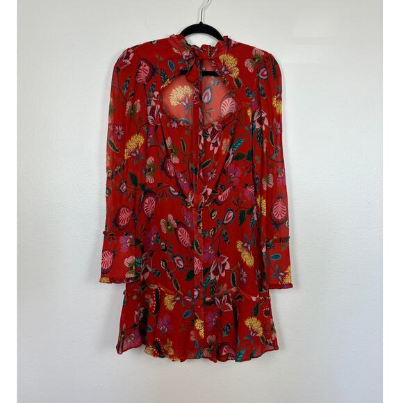 Alexis Morgana in Rust Nouveau A Line Floral Bow Tie Neckline Chiffon Dress M - Picture 3 of 7